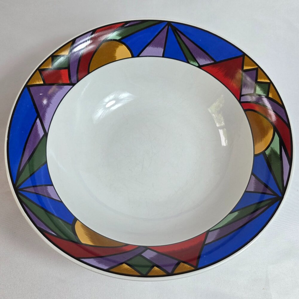 Sakura Sunset Mountain Serving Bowl White with Multicolor Border